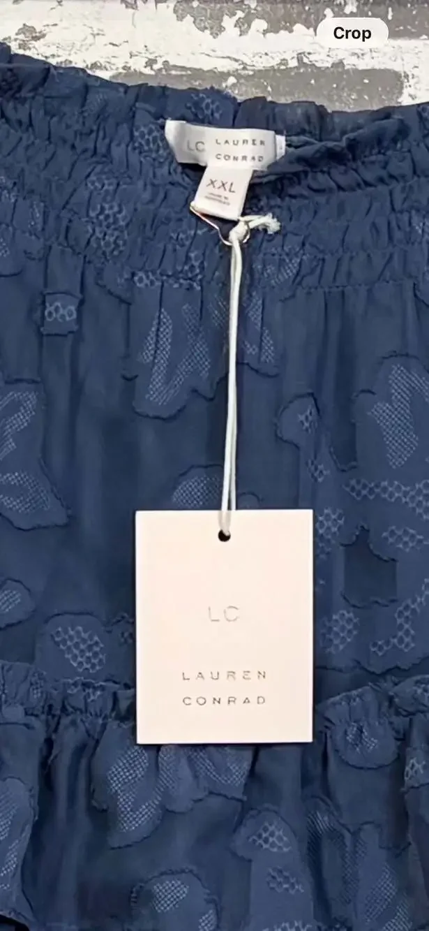 LC Lauren Conrad Blue Floral Jacquard Smocked Waist Ruffle Mini Skirt XXL NWT